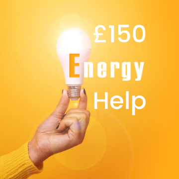 Lightbulb showing the words £150 energy help